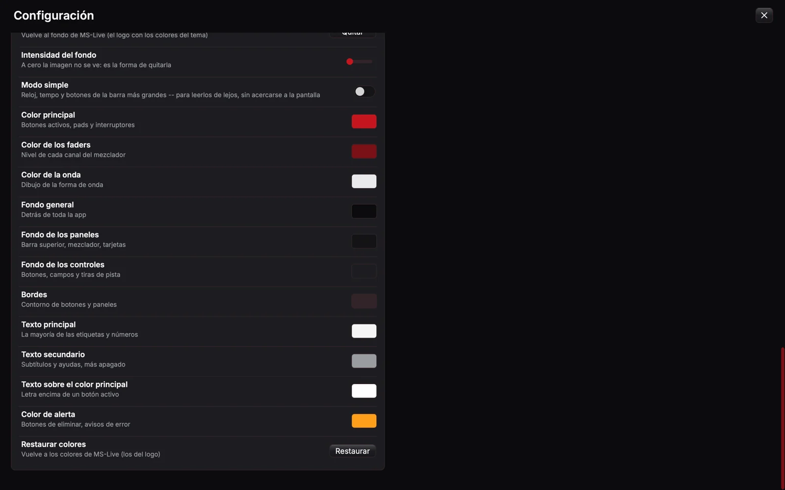 Configuración: colores