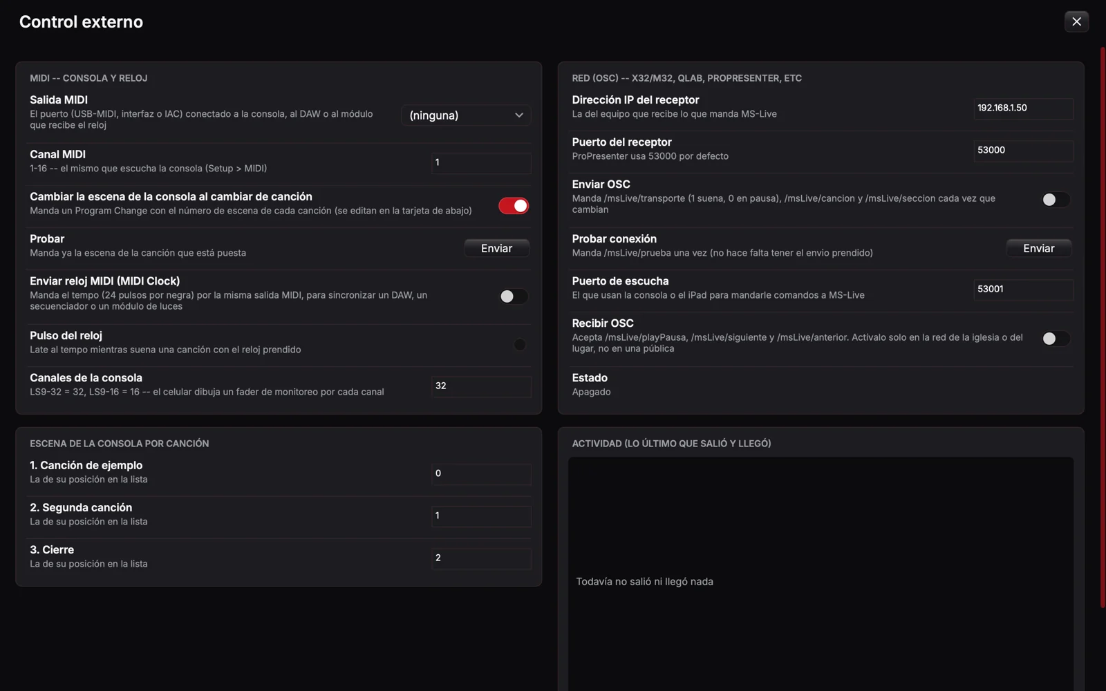Pantalla de control externo