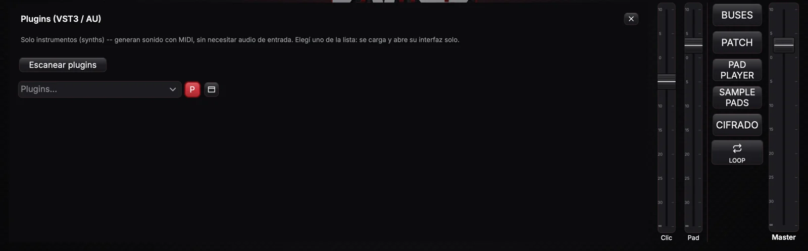 Pantalla de plugins