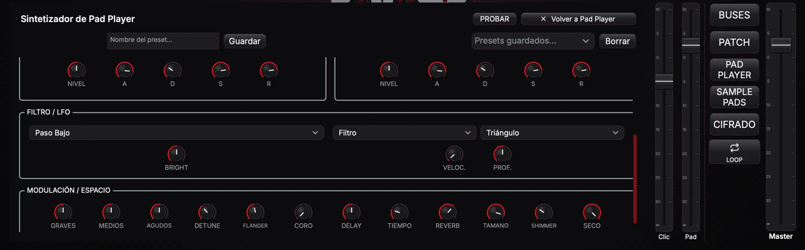 Más controles del sintetizador